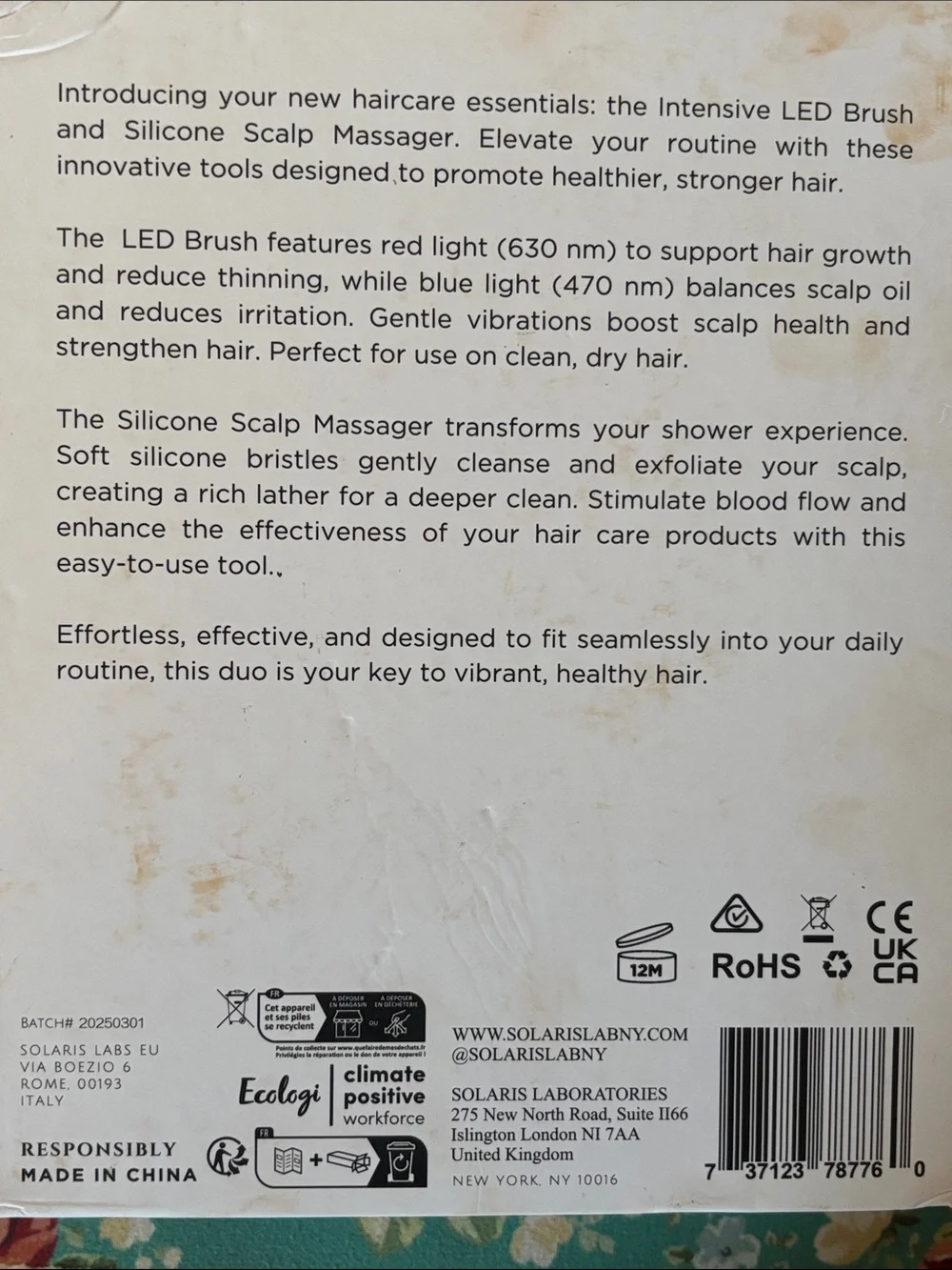 LED Hair Growth Stimulating Brush, Red and Blue Light Scalp Therapy, NWT